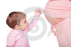 Little girl and pregnant look in