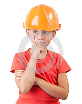 Little girl in a protective helmet