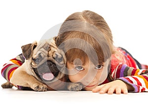 Little girl and the Pug-dog