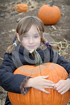 Little Girl in Pumpkin Patch photo