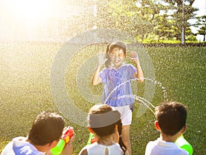 Little girl Punishment for water gun spray to wet body