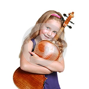 Little girl in purple dress with violin