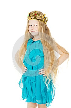 Little girl with queen crown, kid long hairs