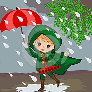 Little girl on Rainy Day