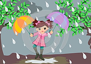 Little girl on Rainy Day