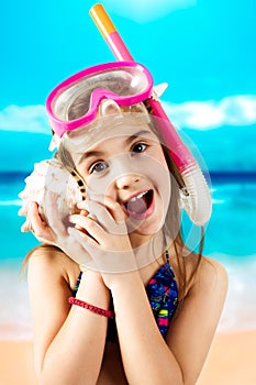 Little girl ready for snorkeling