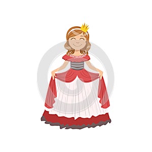 Little Girl In Red Dress Dressed As Fairy Tale Princess