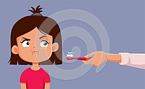 Little Girl Refusing to Brush Her Teeth Vector Cartoon Illustration