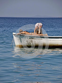 Little girl resting on board