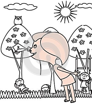 Little girl roaming in a playground coloring page