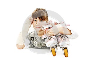 Little Girl with roller skates and broken arm