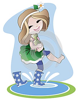 Little girl in rubber boots