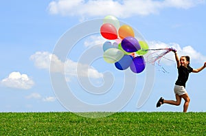 Little Girl Running with Balloons