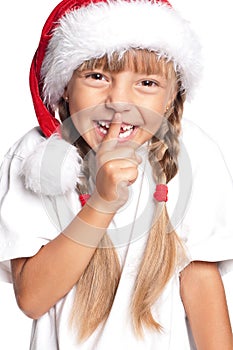 Little girl in Santa hat