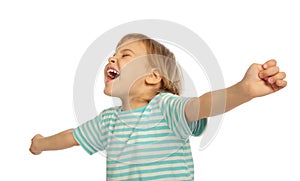 Little girl screaming, stretched hands