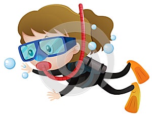 Little girl scuba diving underwater