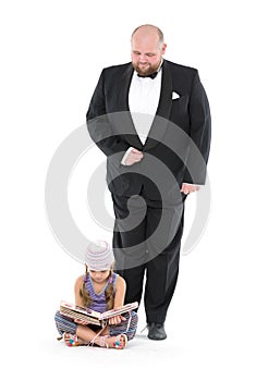Little Girl and Servant in Tuxedo