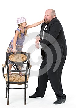 Little Girl and Servant in Tuxedo Have Fun