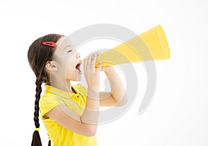 little girl shouting by megaphone