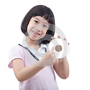 Little girl showing CD