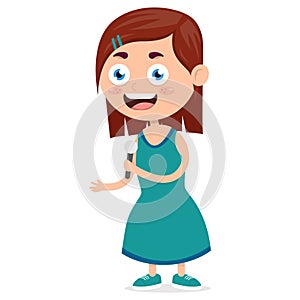 little girl singing with microphone in his hand, vocal performance by kid, cartoon vector illustration
