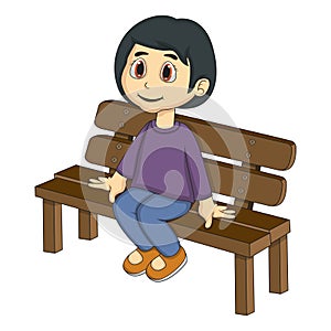 Little girl sitting on a bench cartoon