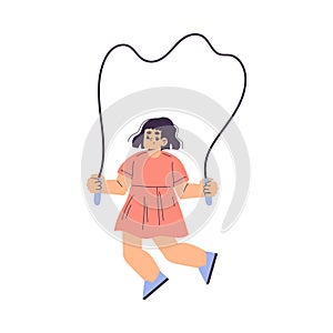 Little Girl Skipping Rope as Children Day Activity Vector Illustration