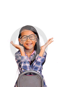 Little Girl Smiling and Showing Hurray Gesture