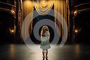 little girl stand on stage in theatre