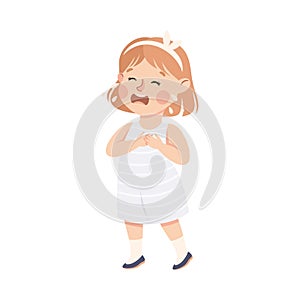 Little Girl Standing and Crying Out Loud Feeling Sad Vector Illustration