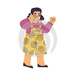 Little Girl Standing and Crying Out Loud Feeling Sad Vector Illustration