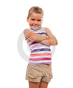 Little girl standing on white background