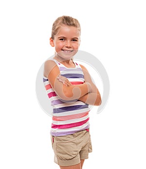 Little girl standing on white background