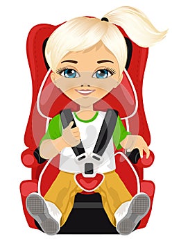 Little girl strapped to a car seat