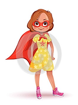 Little girl in superhero costume. Vector illustration