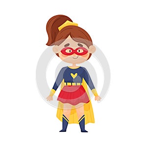 Little Girl In Superwoman Suit And Mask Vector Illustration