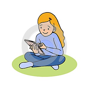 Little girl with tablet isolated - PNG