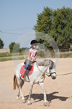 Little Girl Taking Horseback Riding Lessons