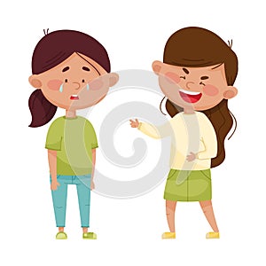 Little Girl Teasing and Laughing at Her Crying Agemate Vector Illustration photo