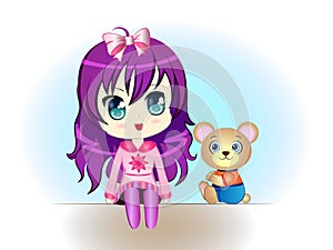 Little Girl with Teddy Bear