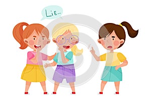 Little Girl Telling Lie to Her Agemate Vector Illustration photo