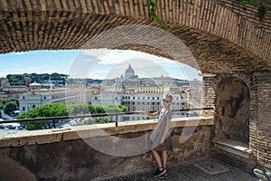 Little girl at the terraces of Sant\'Angelo castle