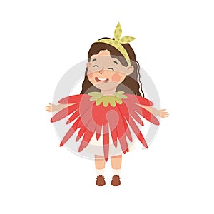 Little Girl in Theater Play Wearing Flower Costume Performing on Stage Vector Illustration