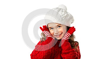Little girl think about Santa on isolated white background