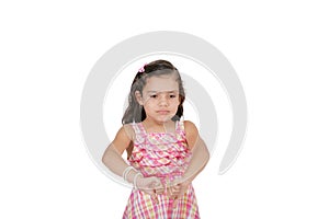 Little girl with thumb down isolated