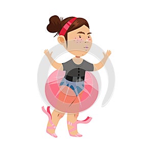 Little Girl in Tutu Skirt Dancing Ballet Vector Illustration