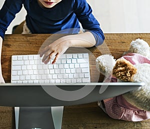 Little Girl Using Computer Concept