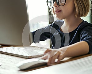 Little Girl Using Computer Concept