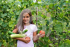 Little girl in vegetable garden