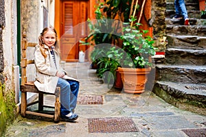 Little girl in Vernazza village in Cinque Terre